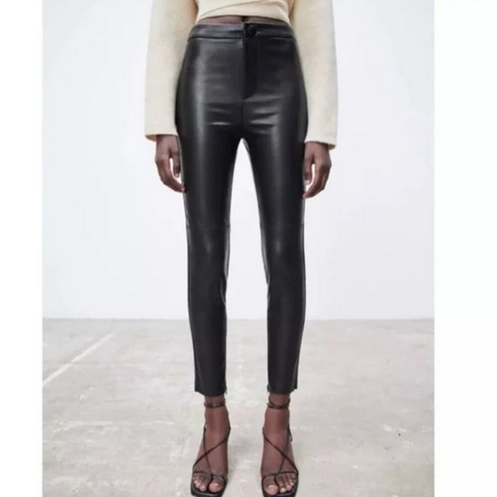 Zara Black Faux Leather Pants Women sz S